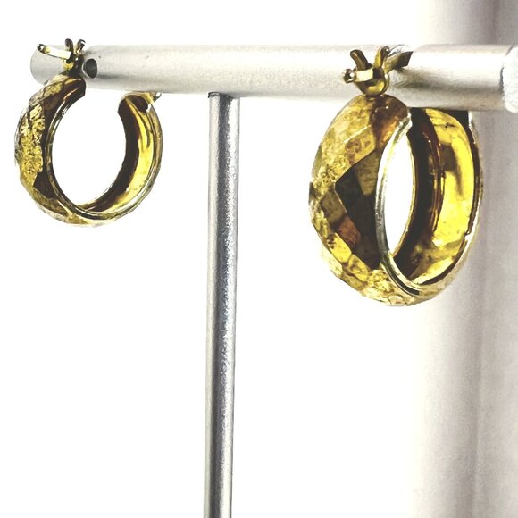 Vtg Gold Vermeil 925 Sterling Silver Diamond-Cut Hoop Earrings Handmade Mexico - Picture 3 of 5